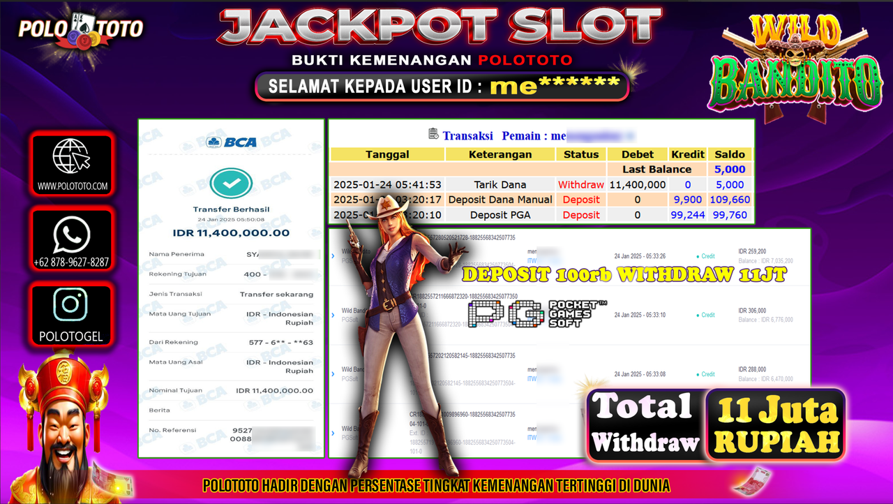 POLOTOTO JACKPOT SLOT WILD BANDITO Rp.11,400.000,-