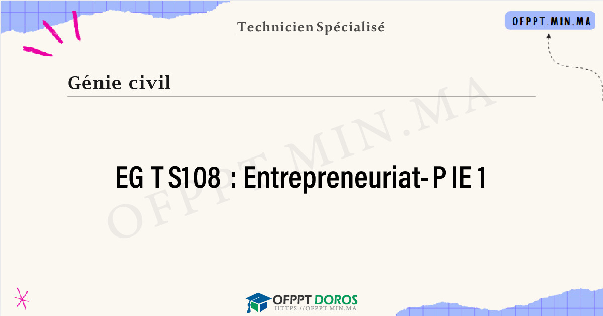 Sommaire détaillé du cours Entrepreneuriat-PIE 1 EGTS108 OFPPT - Structure du module