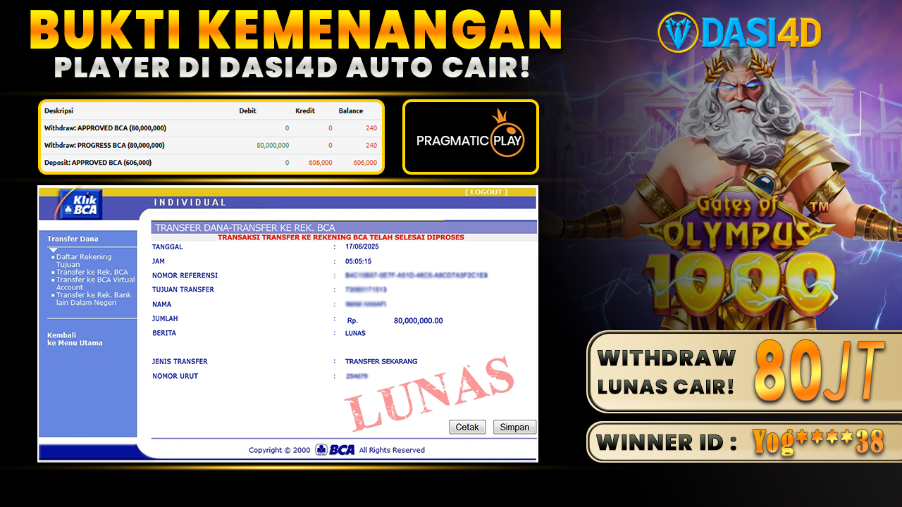 BUKTI KEMENANGAN 17 JUNI 2025 DI GATES OF OLYMPUS 1000 WD 80 JUTA