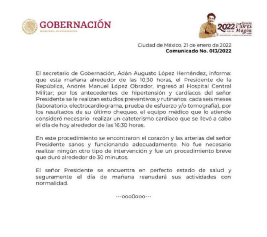 AMLO fue sometido a un cateterismo de corazón tras revisión de rutina