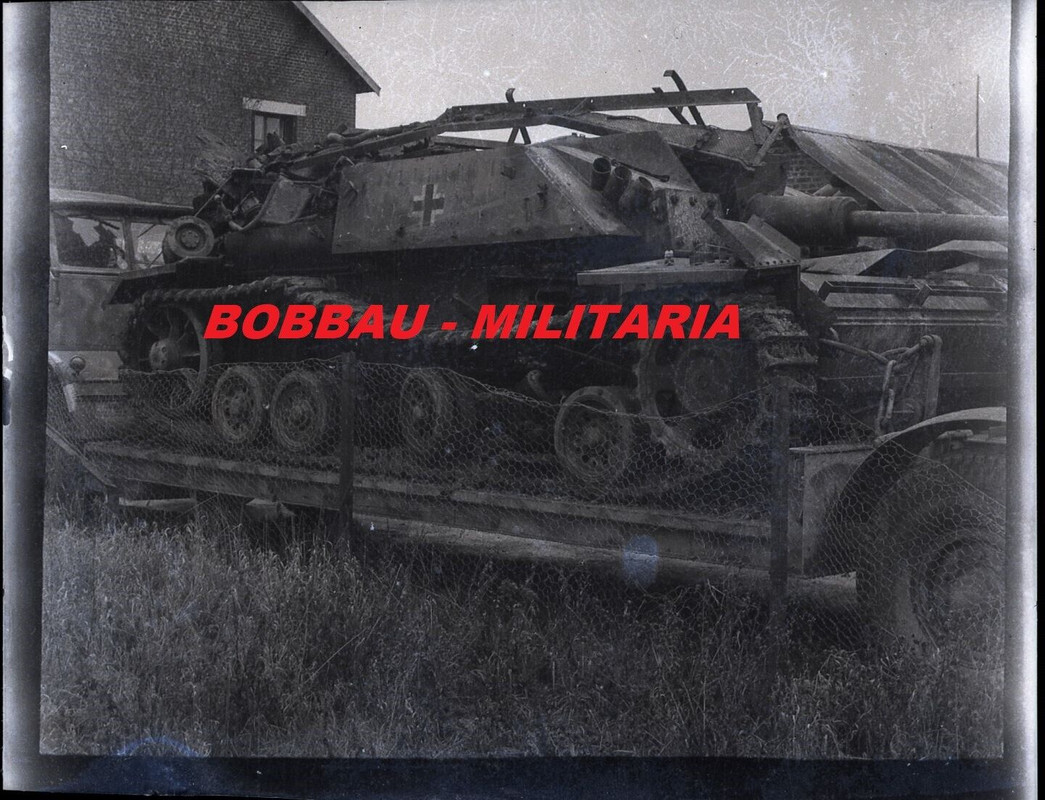 Negativ Wehrmacht Front Werkstatt Sturmgeschütz STUG Langrohr Tieflader
