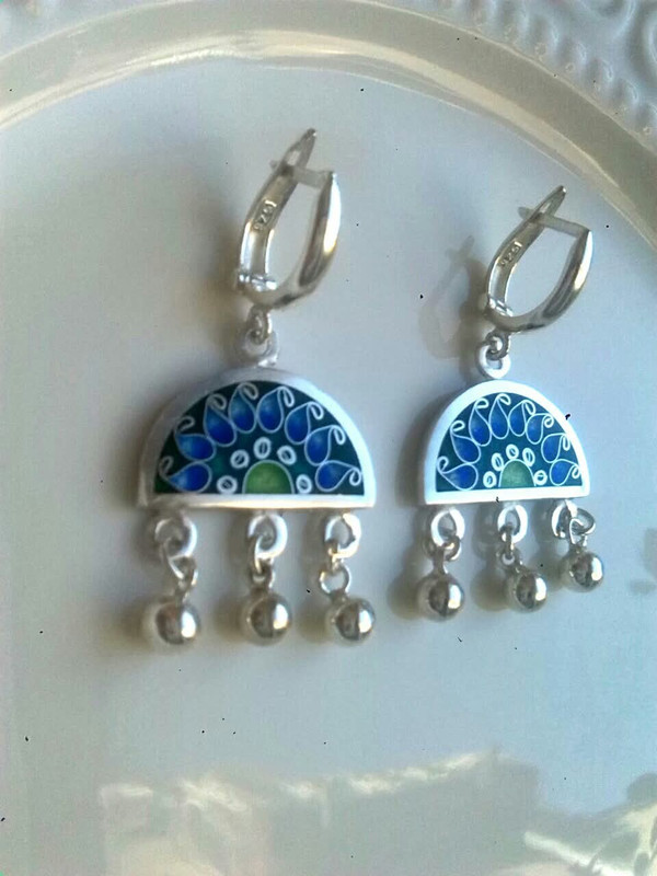 Cloisonné Enamel Earrings Azure Fantasy - handmade cloisonne enamel