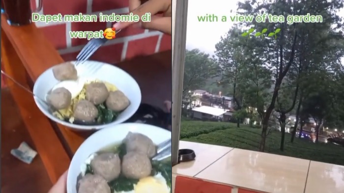 Mi instan dan hamparan perkebunan teh di Puncak.