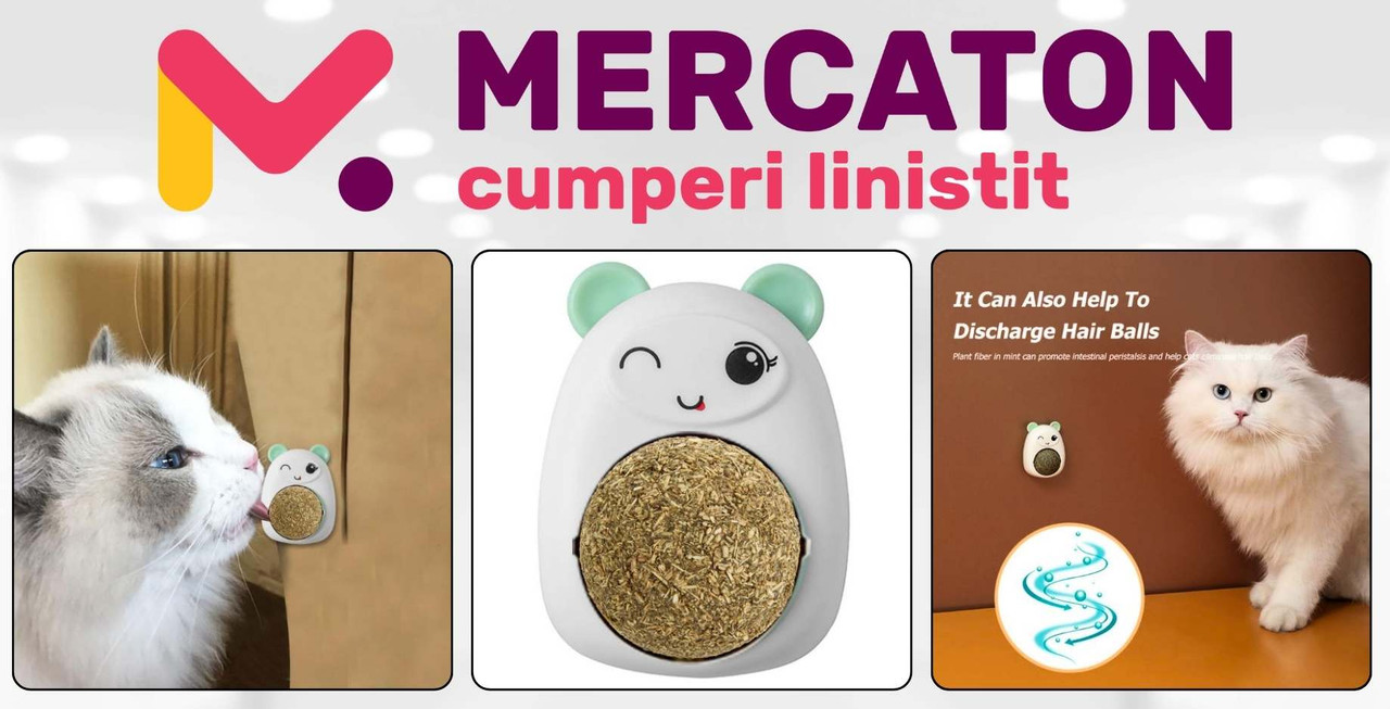 Set 3 Jucarii Mercaton pentru Pisicute, Model Ursulet, Minge Rotativa 360° din Iarba Catnip, 6 cm, Roz - Pachete Promotionale - Mercaton Store