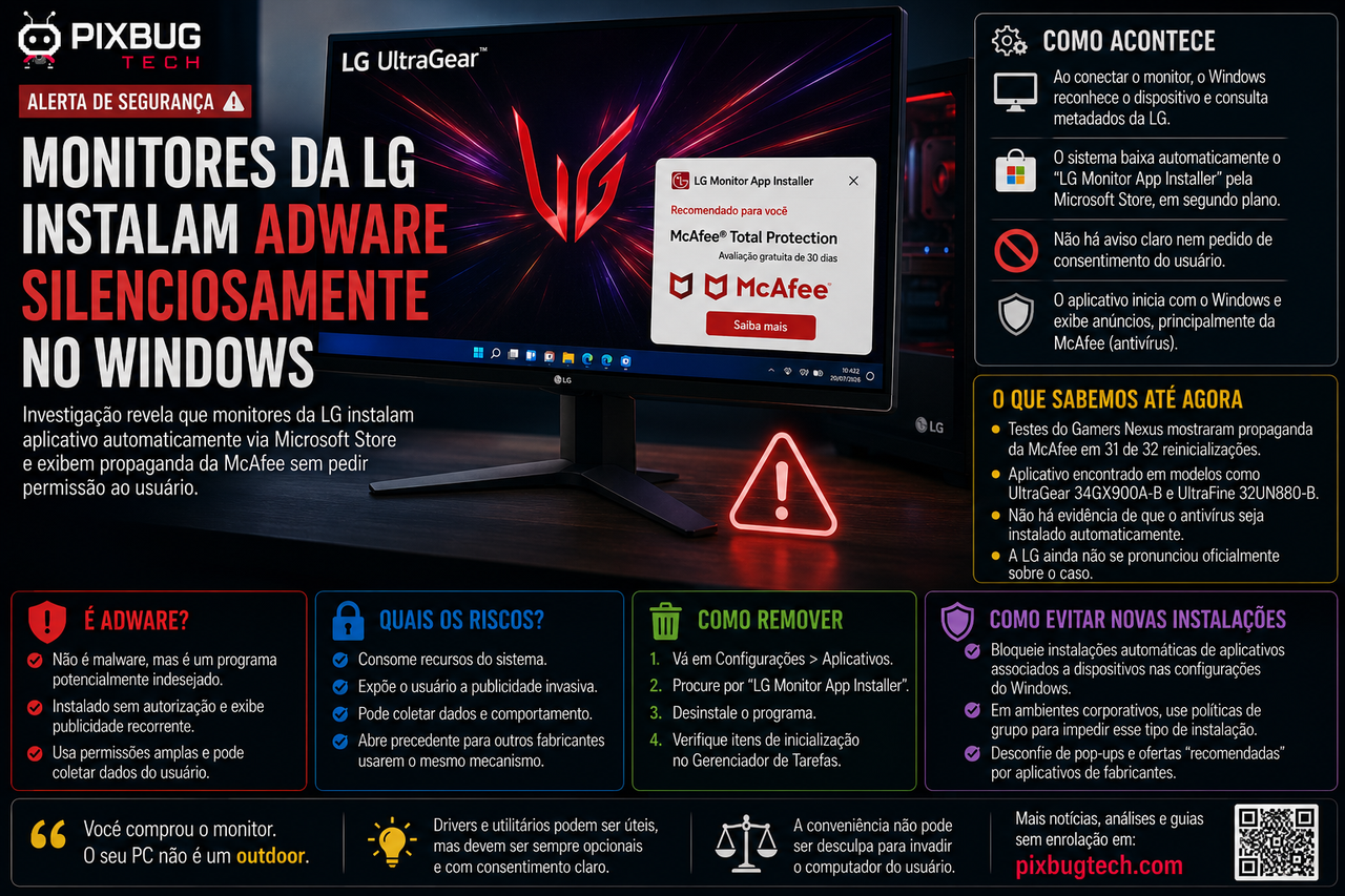 Monitores da LG instalam aplicativo silenciosamente no Windows  e começam a exibir propaganda da McAfee