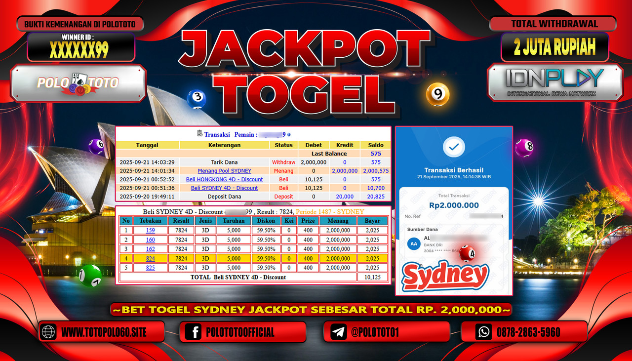 POLOTOTO JACKPOT TOGEL POOL SYDNEY Rp.2.000.000,- LUNAS