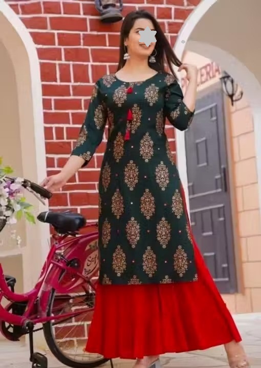 Designer Casual Green Rayon Kurta Sharara Set Color 1 (KS139)