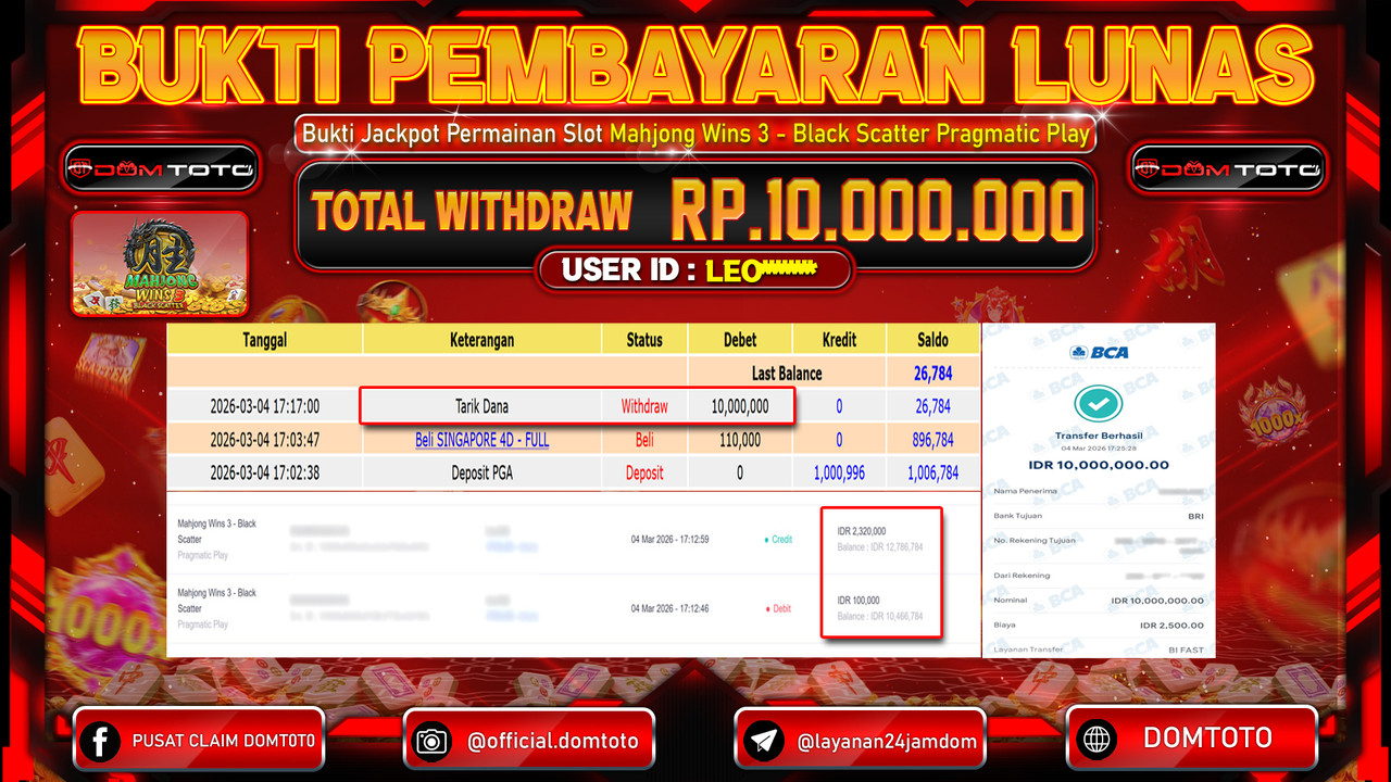 JACKPOT SLOT Mahjong Wins 3 - Black Scatter Pragmatic Play 04 MARET 2026