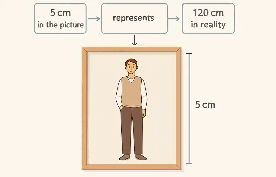 Scale drawing formula: Drawing length to real length