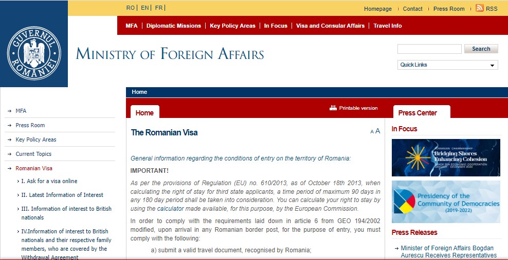 ROMANIA WORK VISA ONLINE APPLY