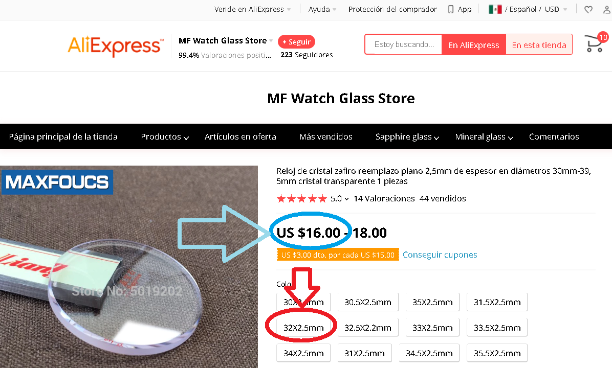 Screenshot_2020-04-06 US $16 0 Reloj de cristal zafiro reemplazo plano 2,5mm de espesor en diámetros