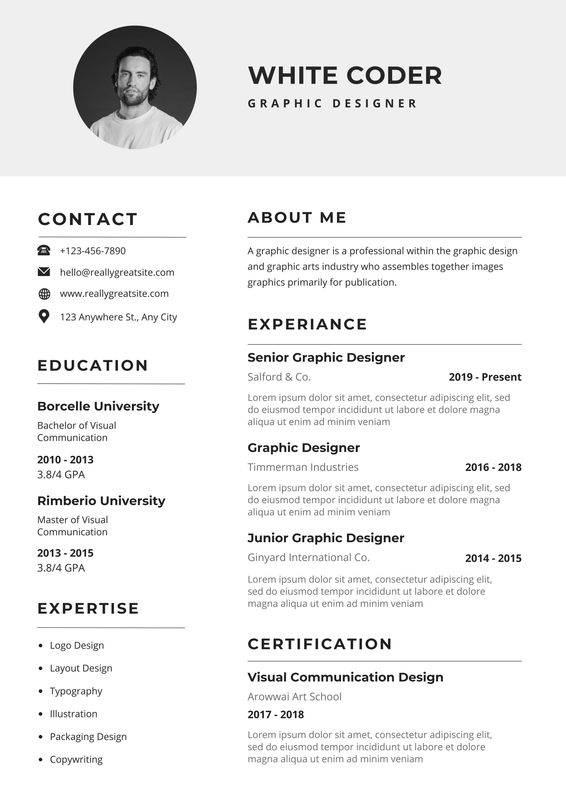 White and Black Simple Resume CV Template