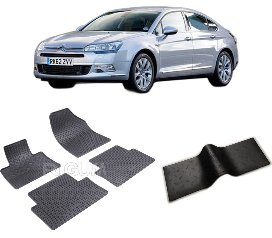 Set covorase auto CITROEN C5 II din 2008-05.2017, cu covoras tunel median, CAROSERIE SEDAN, Presuri cauciuc 100%, compatibil cu autoturismul CITROEN C5 II, Rigum