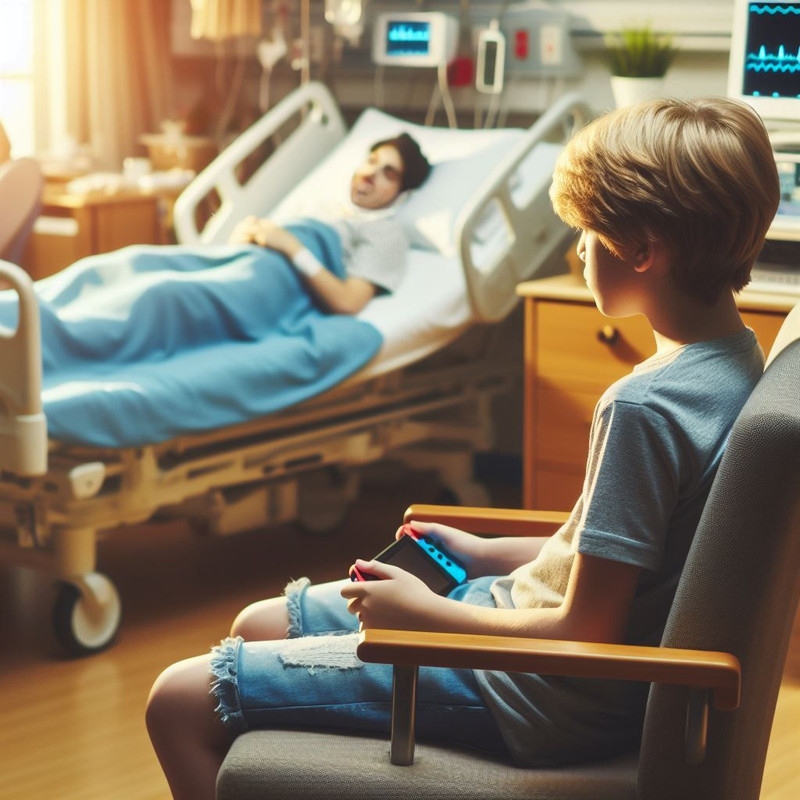 Sam dozing in the hospital with Frenzy.