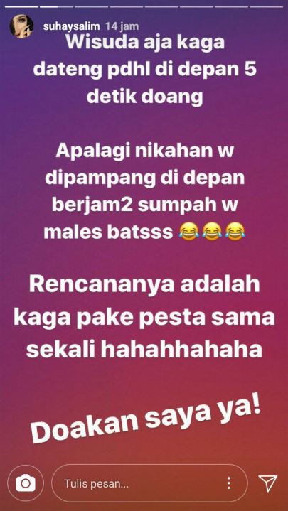 Unggahan Instagram story Suhay Salim