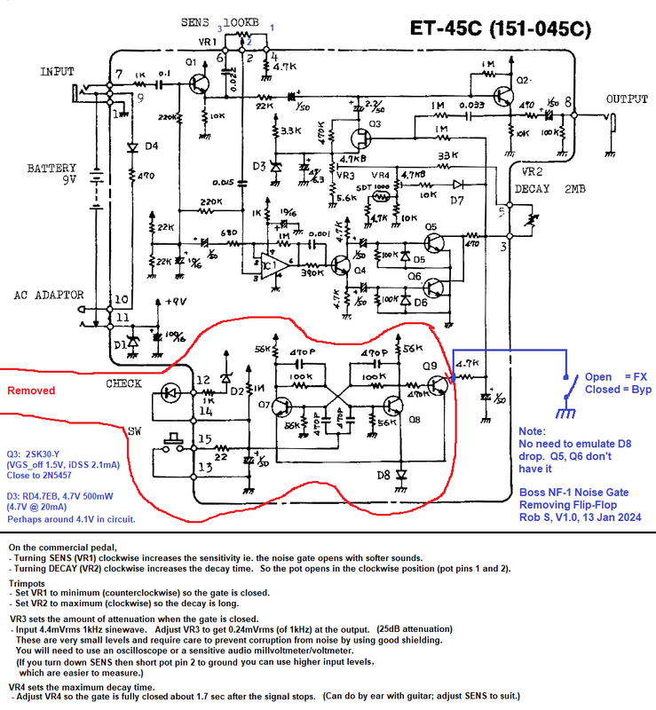 Boss NF-1 Noise Gate - Flip Flop Removed V10