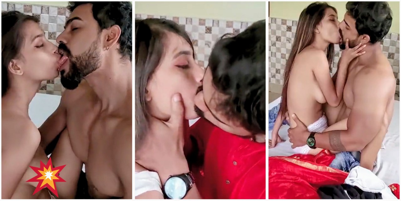 Indian couple bf kissing and licking her boob
