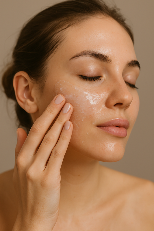 Frau trägt chemisches Peeling auf