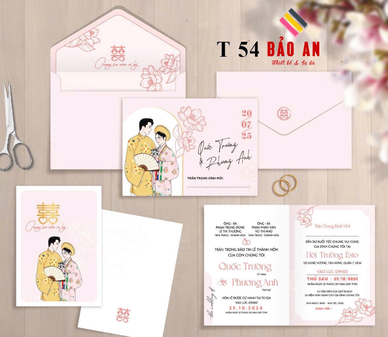 Thiệp chibi cổ phục tone hồng (T54)