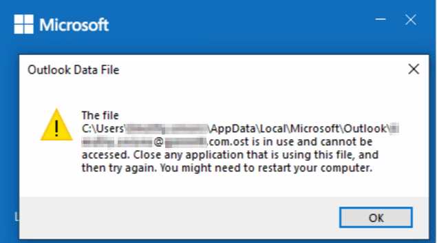 Outlook 2016 will not open after migration, OST file in use ...