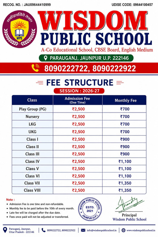 Wisdom Public School Official Fee Structure Chart