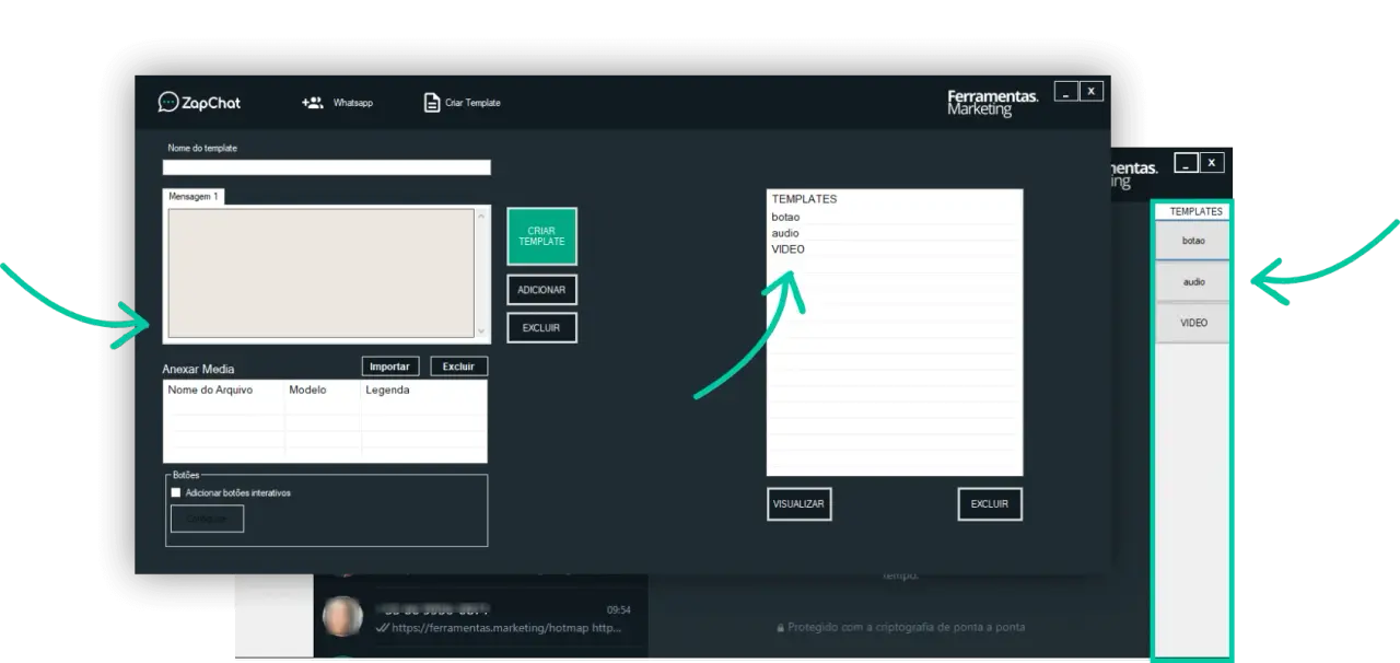 Painel do ZapChat em um computador com o WhatsApp aberto