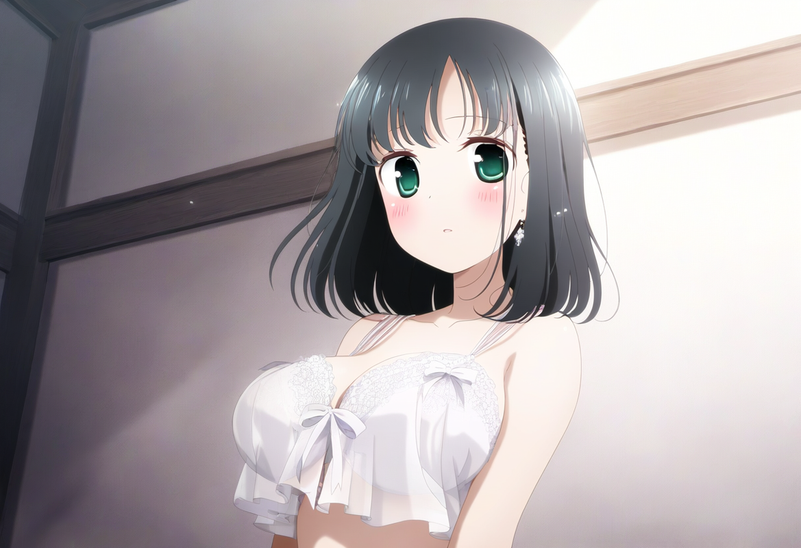 1girl, {{touyoko momoko (saki)}}, kobayashi ritz, black hair, green eyes, see-th s-4202131436