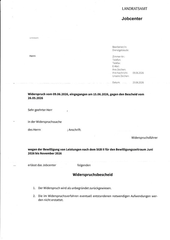 Antwort JC anonym Widerspruch Bescheid halbjährlich 1