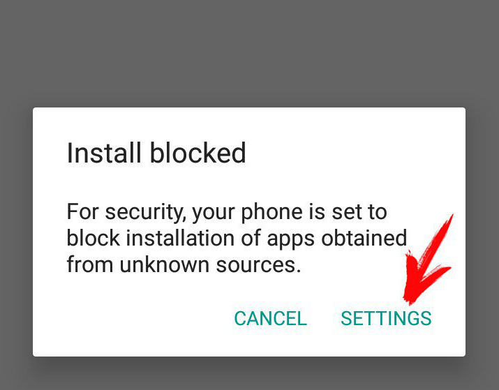 Contoh: Install blocked - tekan Settings