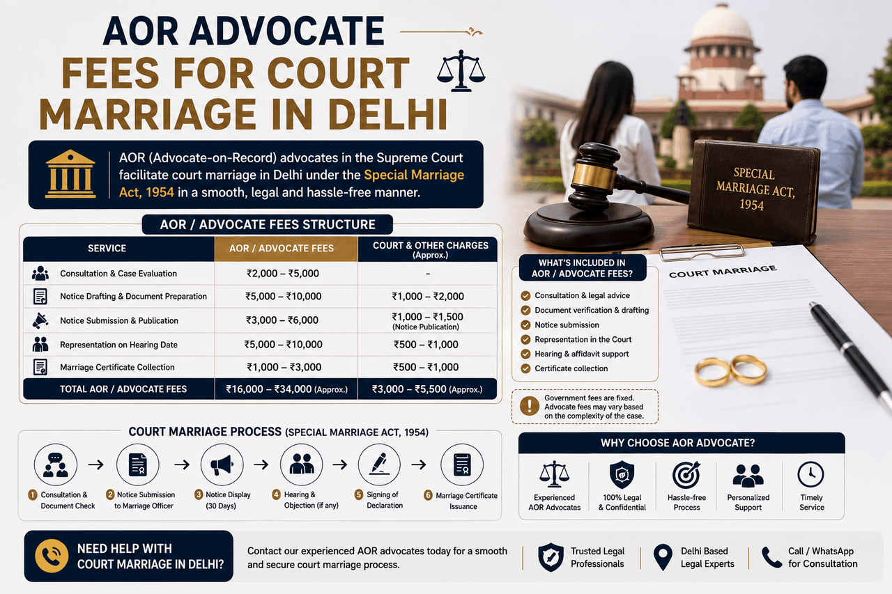 AOR Advocate Fees for Court Marriage in Delhi: Complete Guide