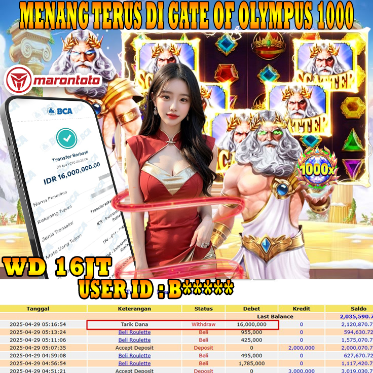 Bukti Kemenangan Member Marontoto Sebesar 16,000,000 JuTa