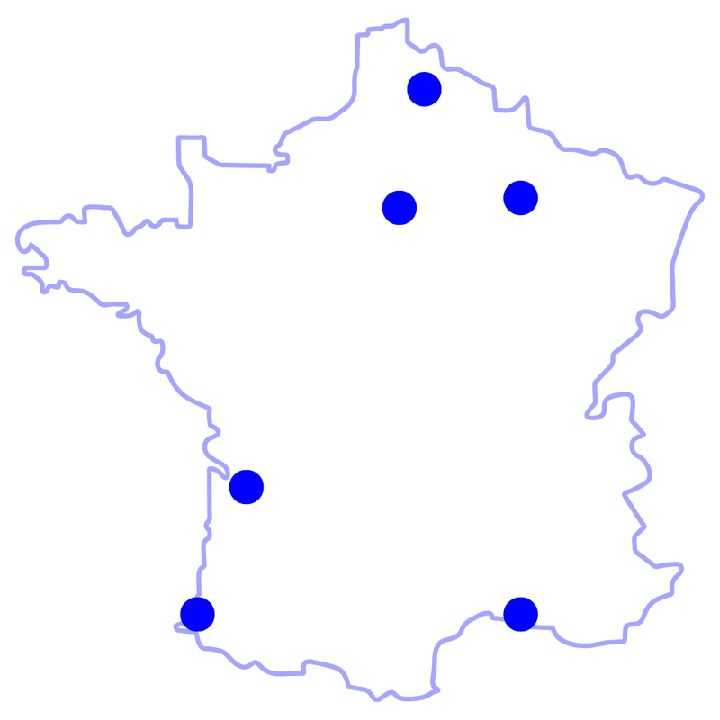 Carte de France avec les implantations