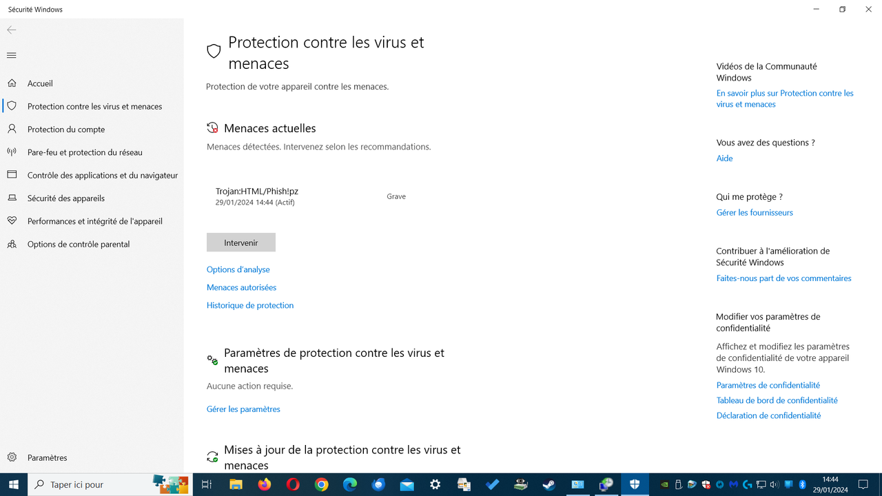 MENACE DETECTEE 29 JANVIER 2024