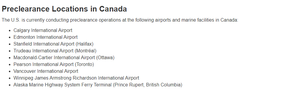 US Preclearance Locations en Canada - Foro USA y Canada