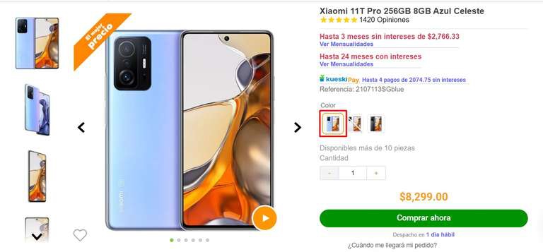 Doto: Xiaomi 11T Pro 8/256 gb color azul 
