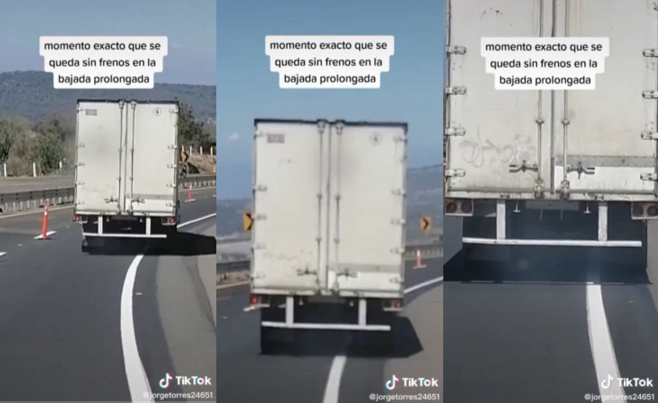Camionero se queda sin frenos en bajada prolongada, el conductor pudo maniobrar