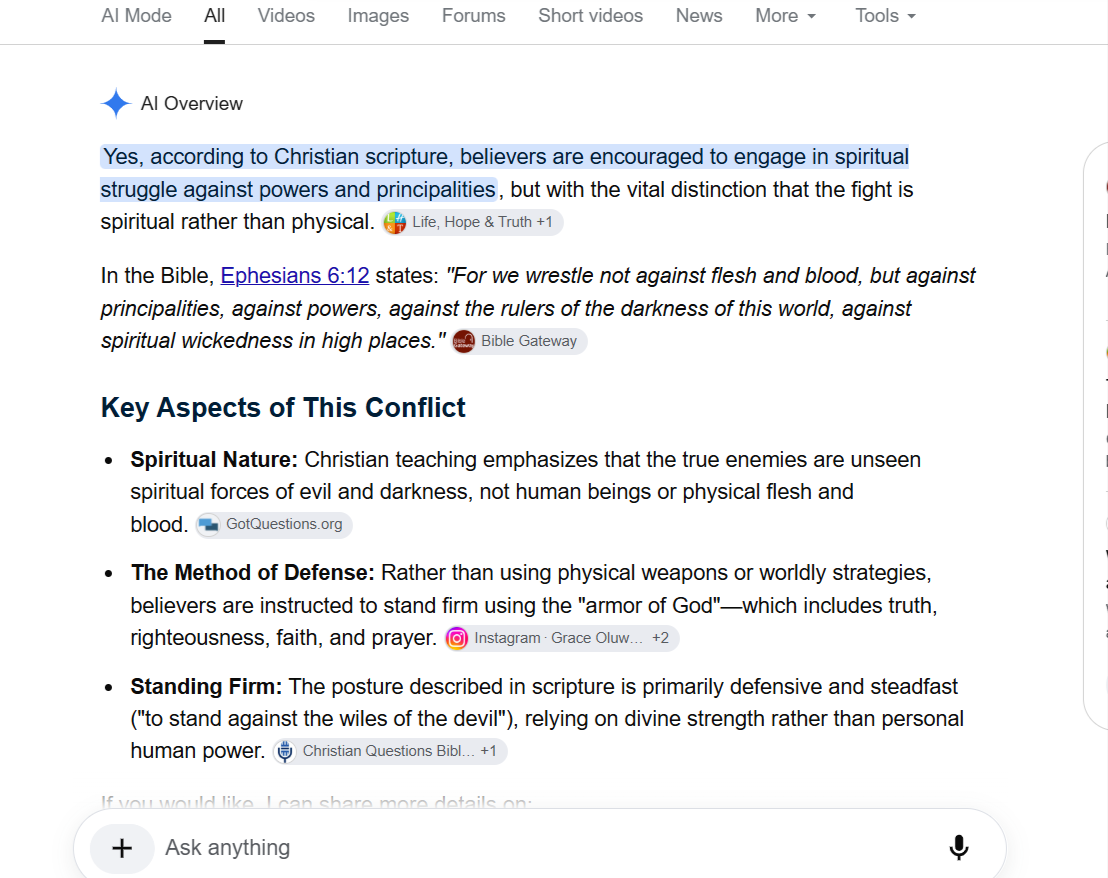 are we encouraged to fight against powers and principalities Google Search