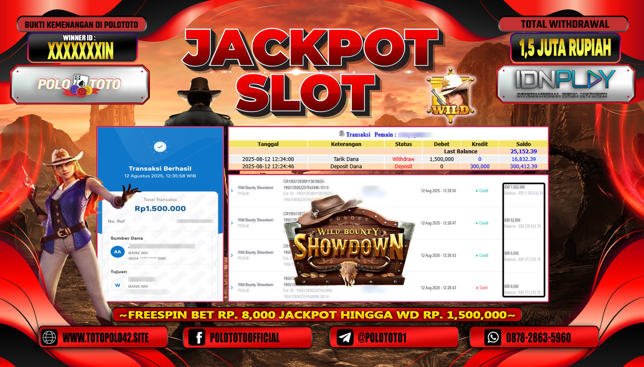 POLOTOTO JACKPOT SLOT WILD BOUNTHY SHOWDOWN Rp.1.500.000,-LUNAS