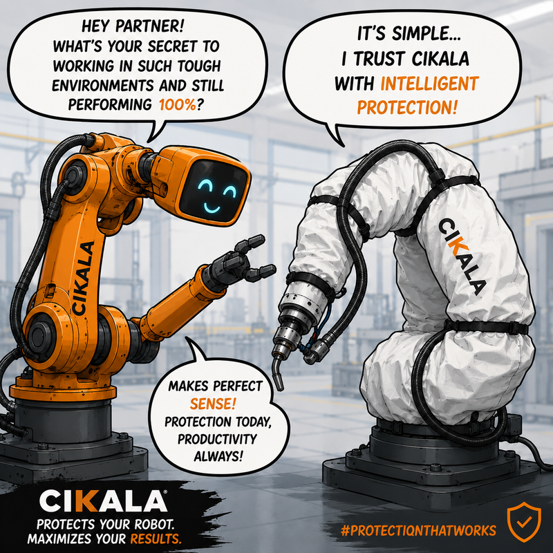 Creative illustration of industrial robots facing factory working conditions