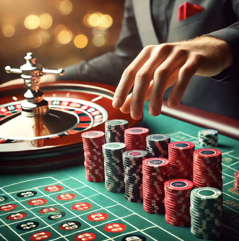 Mesa de ruleta con estrategia de apuestas dobles