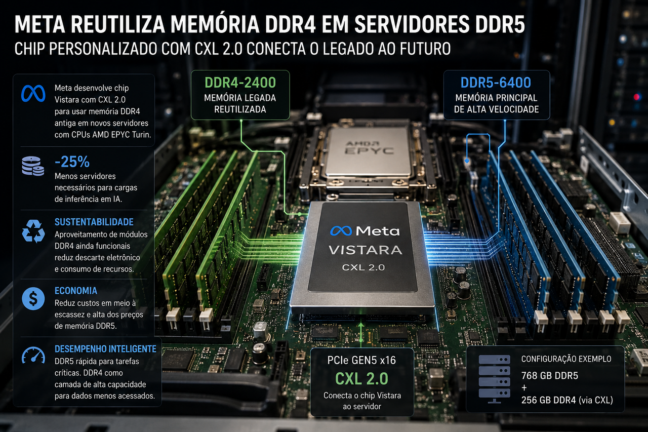 Meta encontra uma solução improvável para a crise da memória: reutilizar DDR4 em servidores de última geração