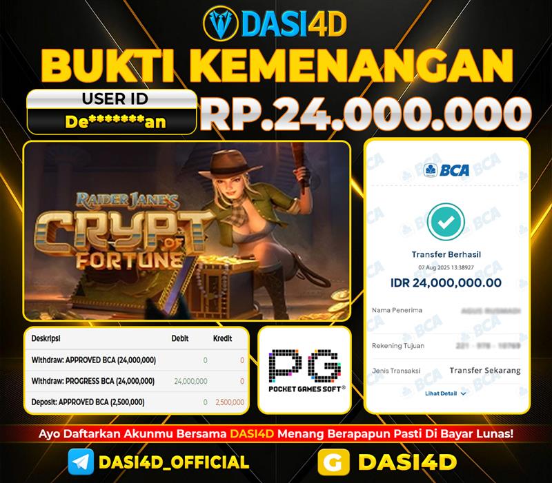 BUKTI KEMENANGAN 07 JULI 2025 DI CRYPT OF FORTUNE WD 24.000.000