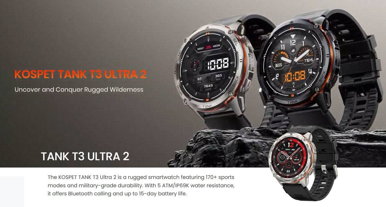 KOSPET TANK T3 ULTRA 2 Rugged Smartwatch Display