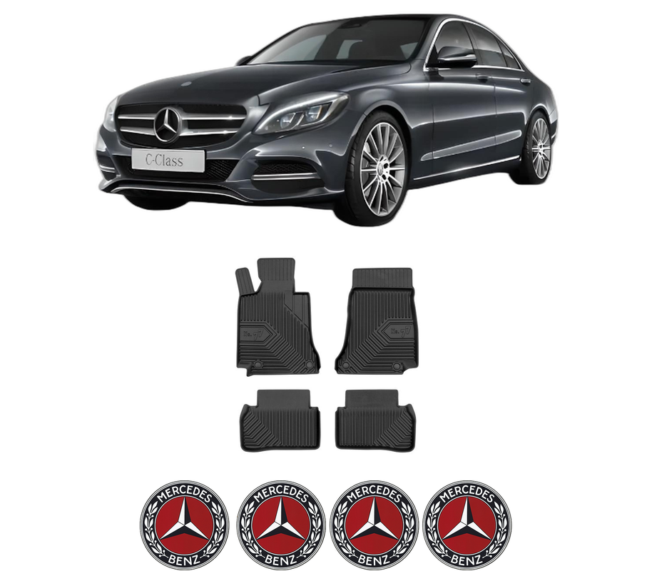 Set covorase presuri MERCEDES-BENZ C-CLASS (W205) din 2013-2021, auto, din cauciuc thermoplastic, 4 Stickere auto cu MERCEDES-BENZ