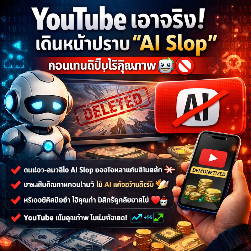 YouTube เอาจริง! เดินหน้าปราบ “AI Slop” คอนเทนต์ปั๊มไร้คุณภาพ