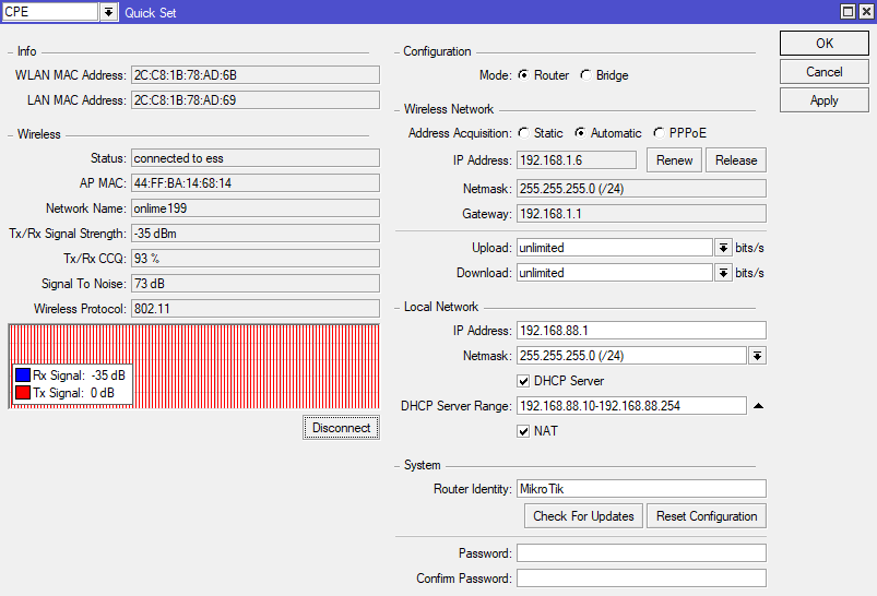 Configuring local network - MikroTik