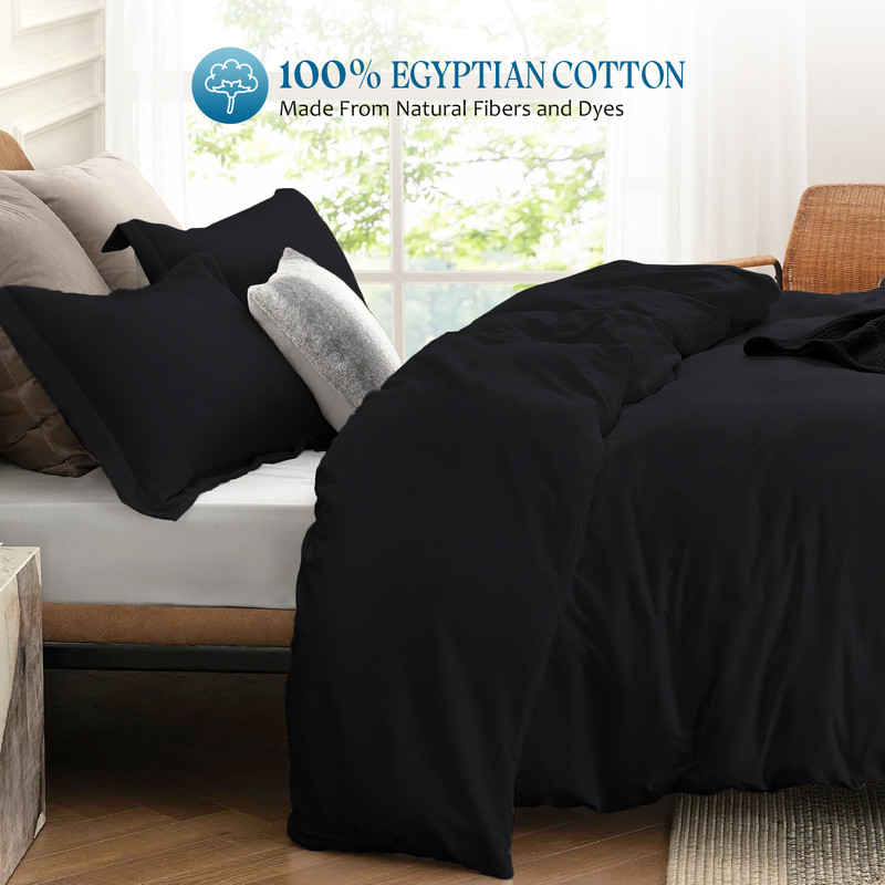 Picture of 1000 TC 100% Egyptian Cotton Duvet set Zipper Closur Ultra Soft Durable and Fade Resistant Color Black Solid size Full