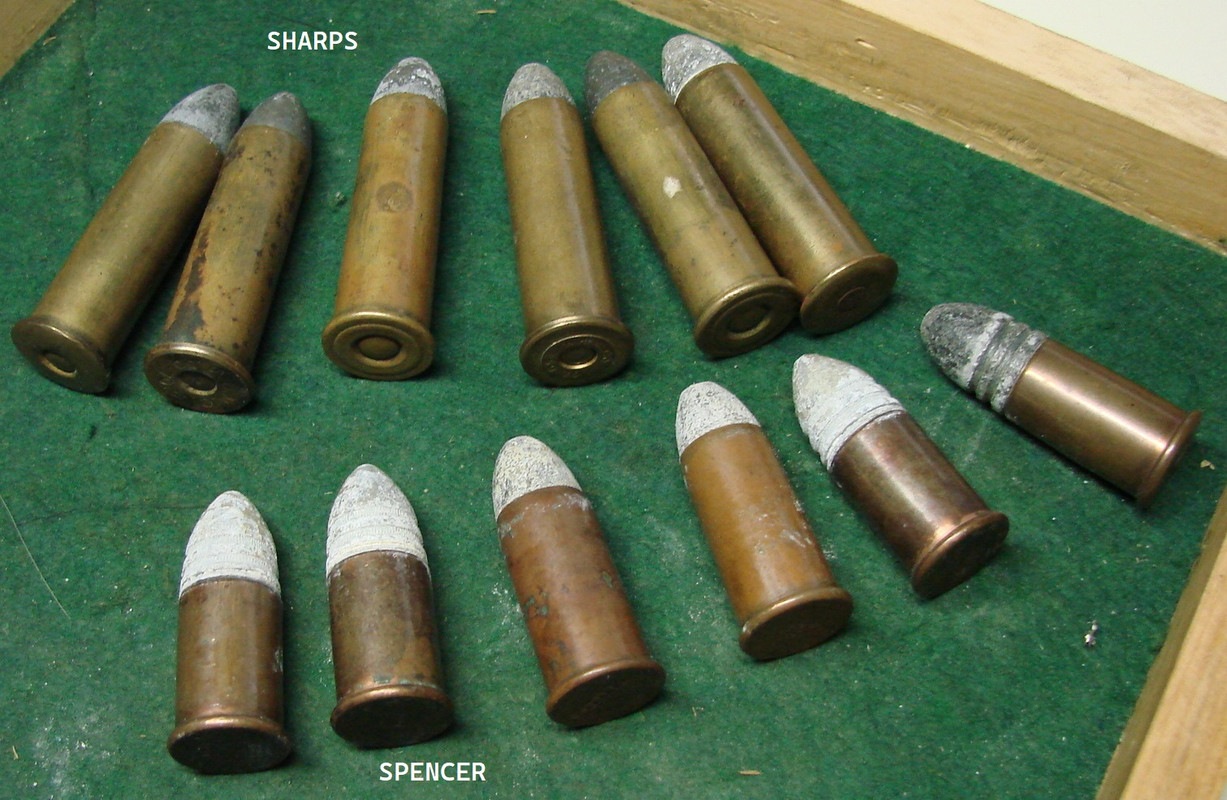 Sharps 50-70 top--- various Spencer cartridges bottom