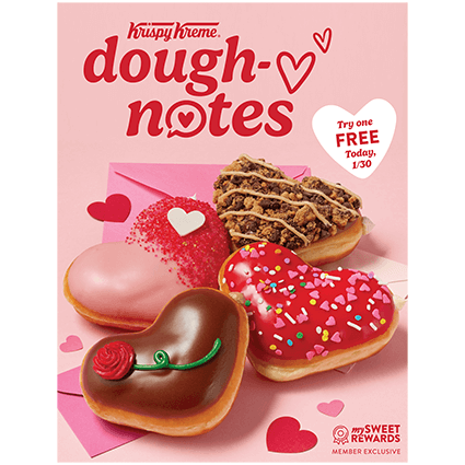 Sweet Deal Alert: Free Valentine’s Day Dough-Note with Every Krispy Kreme Purchase Today! Sweet Deal Alert: Free Valentine’s Day Dough-Note with Every Krispy Kreme Purchase Today!