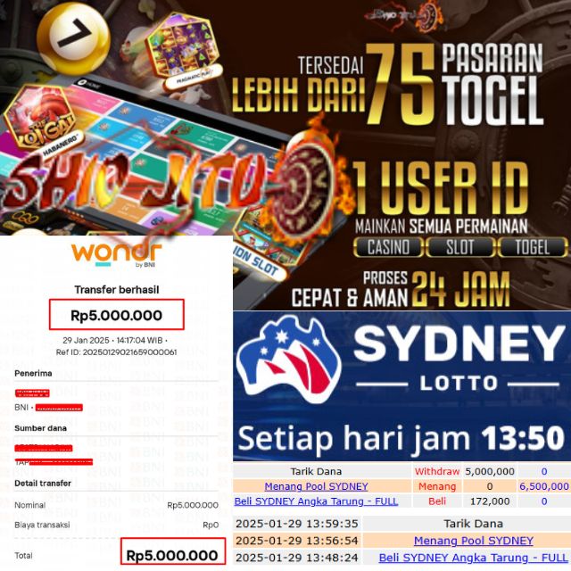 SELAMAT KEPADA ID XXXX JACKPOT PERMAINAN SYDNEY LOTTO DI WEB SHIOJITU